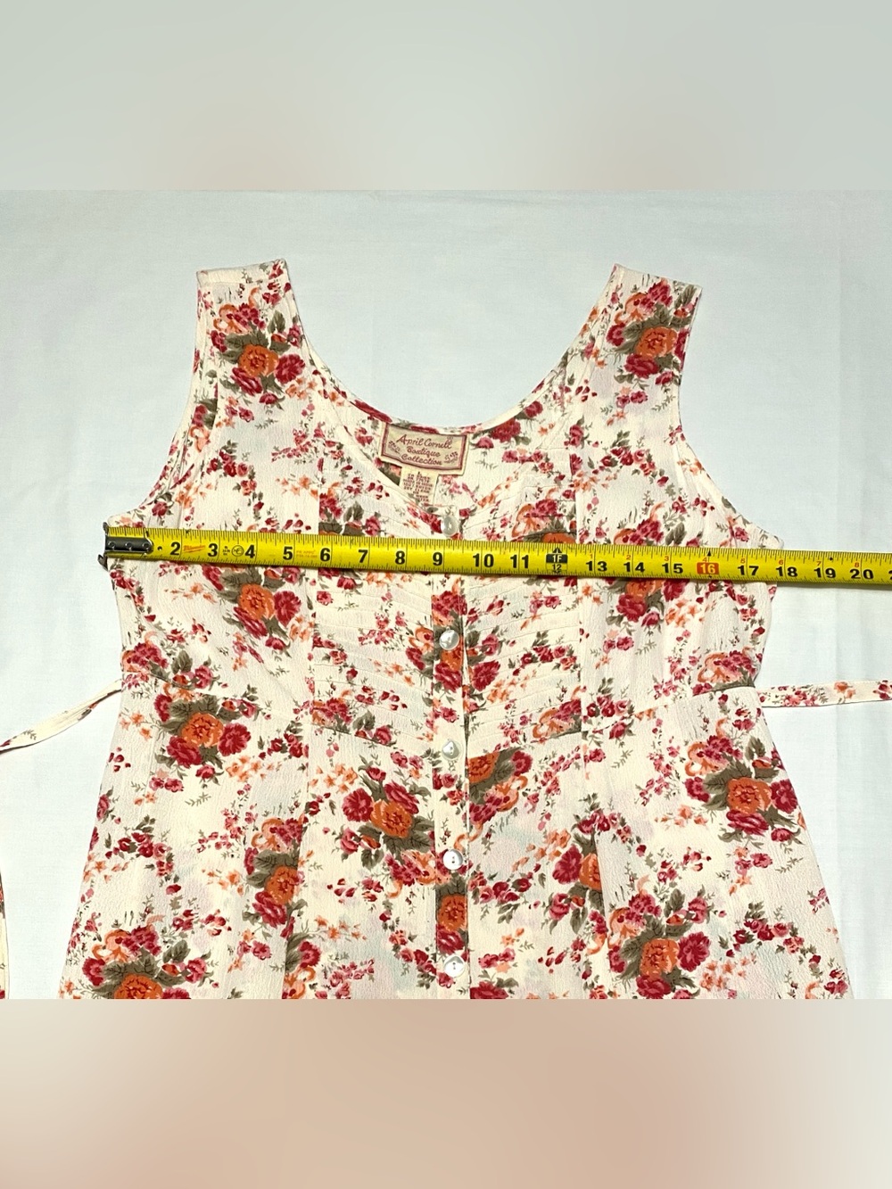 April Cornell Floral Sleeveless Dress Button Front Pintuck Pinafore Sundress L - Picture 9 of 12